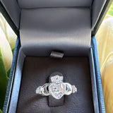 Sterling Silver Clear Diamond Claddagh Ring - April