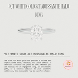 9ct White Gold 3ct Moissanite Halo Ring