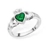 Sterling Silver Emerald Claddagh Ring - May