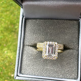 GOLD Sterling Silver Princess Emerald Cut Ring Set