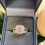 GOLD Sterling Silver Square Solitaire Ring Set