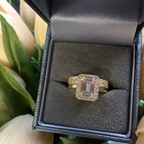 GOLD Sterling Silver Princess Emerald Cut Ring Set