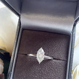 Marquise Moissanite Sterling Silver Ring with Hidden Halo