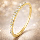 Sterling Silver Gold PlatedEternity Half Encrusted Ring- Gold