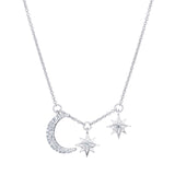 Two Stars & Moon Necklace - Sterling Silver