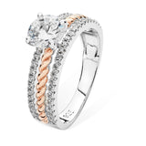 Sterling Silver Three Tier Two Tone Ring