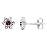 Sterling Silver Garnet Flower Earrings