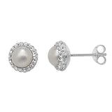Classic Sterling Silver Pearl Halo Stud Earrings