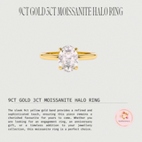 9ct Gold 3ct Moissanite Halo Ring