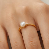 Gold Plated Olivia Pearl Ring- Sterling Silver