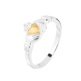 Sterling Silver Gold Heart Claddagh Ring